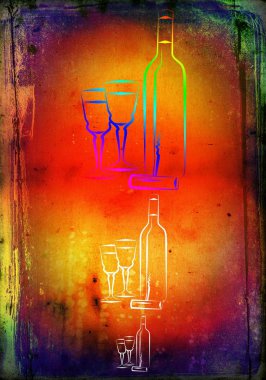 Yaratıcı bir arka plan üzerinde şarap sanat illüstrasyon