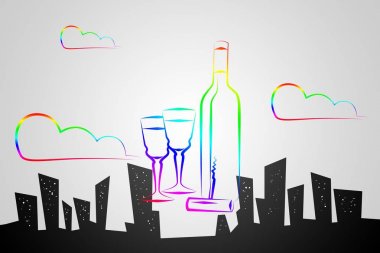 Yaratıcı bir arka plan üzerinde şarap sanat illüstrasyon