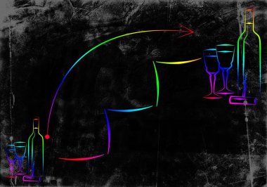 Yaratıcı bir arka plan üzerinde şarap sanat illüstrasyon