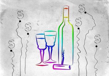 Yaratıcı bir arka plan üzerinde şarap sanat illüstrasyon