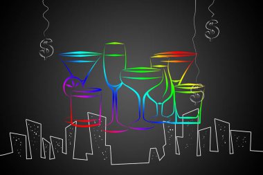 Yaratıcı bir arka plan üzerinde alkol çeşitleri