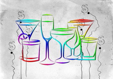 Yaratıcı bir arka plan üzerinde alkol çeşitleri