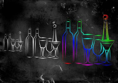 Yaratıcı bir arka plan üzerinde alkol çeşitleri