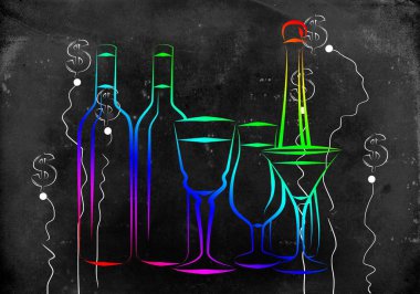 Yaratıcı bir arka plan üzerinde alkol çeşitleri