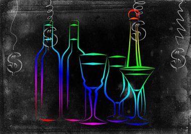 Yaratıcı bir arka plan üzerinde alkol çeşitleri