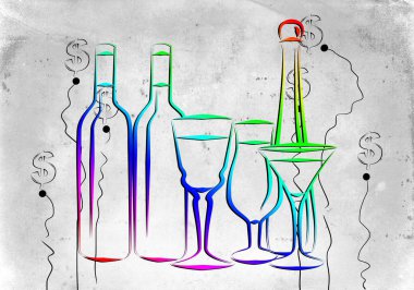 Yaratıcı bir arka plan üzerinde alkol çeşitleri