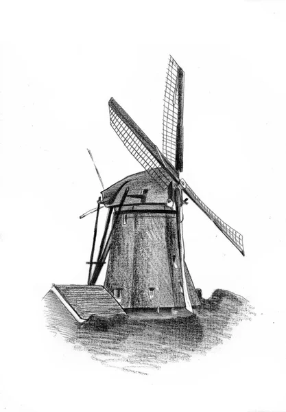 Windmolen oude retro vintage tekening — Stockfoto