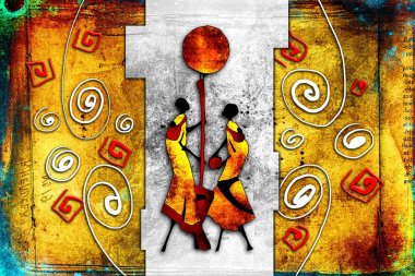 Afrikalı etnik retro-klasik illüstrasyon