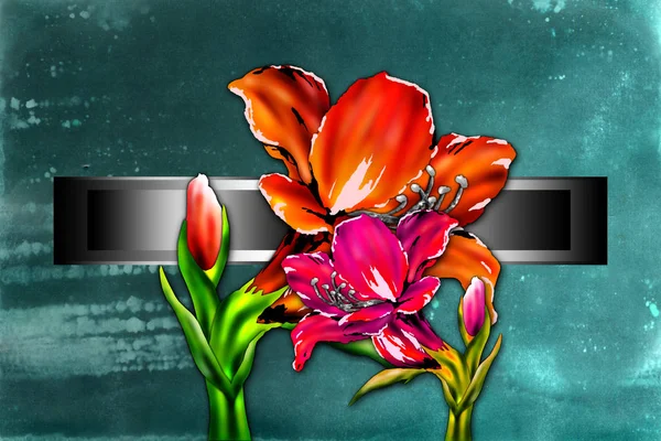 Ročník pozadí s uměleckým ilustrace květiny — Stock fotografie