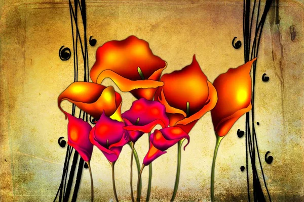 アートイラストの花とヴィンテージの背景 — ストック写真