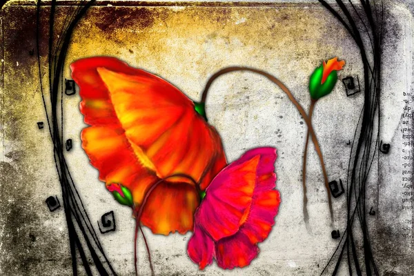 Vintage Hintergrund mit Kunst Illustration Blume — Stockfoto