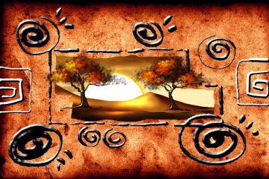 Afrikalı etnik retro-klasik illüstrasyon