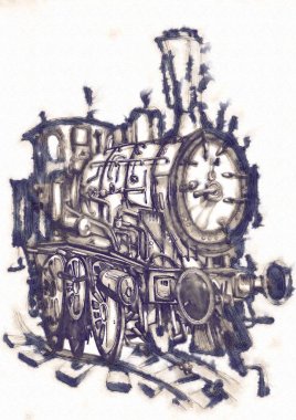 Eski buharlı lokomotif motoru antika