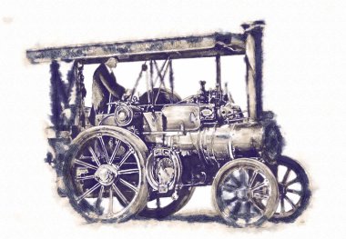 Eski buharlı lokomotif motoru antika