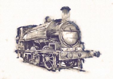 Eski buharlı lokomotif motoru antika