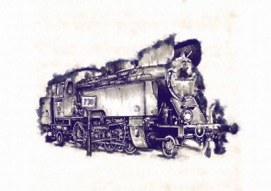 Eski buharlı lokomotif motoru antika