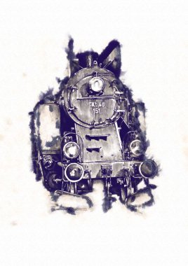 Eski buharlı lokomotif motoru antika