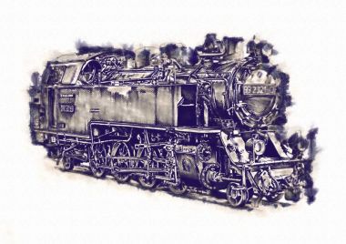 Eski buharlı lokomotif motoru antika