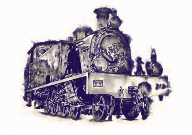 Eski buharlı lokomotif motoru antika