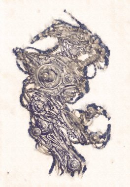 Antika bir cyborg - sanat illüstrasyon portresi