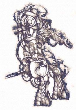 Antika bir cyborg - sanat illüstrasyon portresi