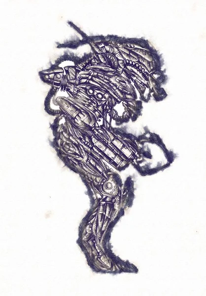 Antika bir cyborg - sanat illüstrasyon portresi