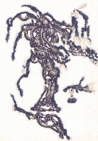 古色古香的机器人-艺术插画的肖像 — 图库照片