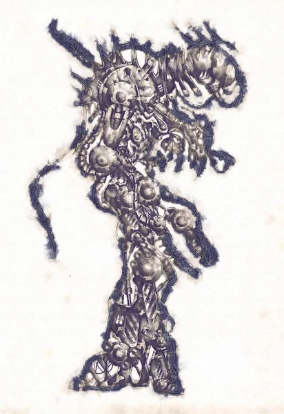 Retrato de um ciborgue antigo - ilustração de arte — Fotografia de Stock