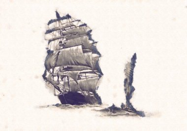 Deniz ya da okyanus sanat illüstrasyon gemi