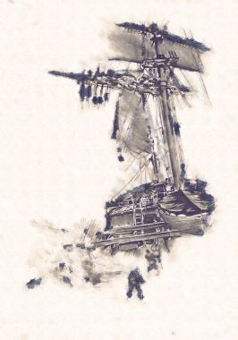 Deniz ya da okyanus sanat illüstrasyon gemi