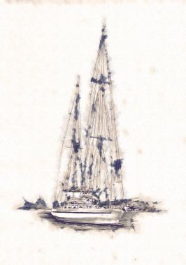 Deniz ya da okyanus sanat illüstrasyon gemi