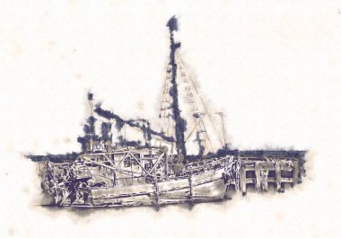 Deniz ya da okyanus sanat illüstrasyon gemi