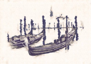 Deniz ya da okyanus sanat illüstrasyon gemi