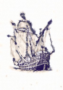 Deniz ya da okyanus sanat illüstrasyon gemi