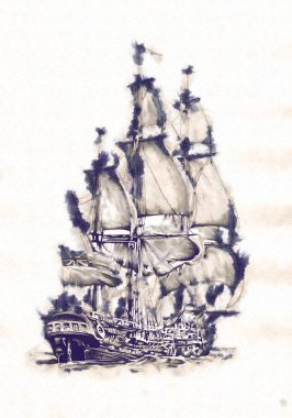 Deniz ya da okyanus sanat illüstrasyon gemi