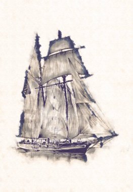 Deniz ya da okyanus sanat illüstrasyon gemi