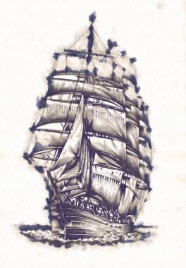 Deniz ya da okyanus sanat illüstrasyon gemi