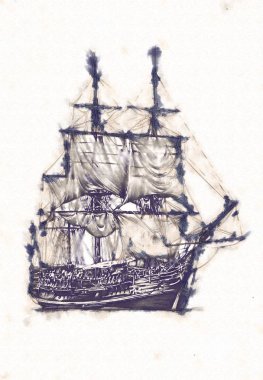 Deniz ya da okyanus sanat illüstrasyon gemi