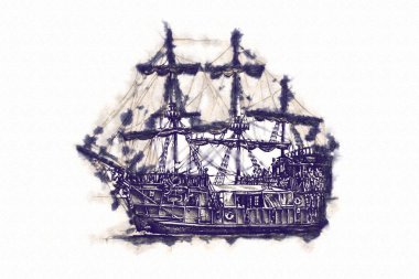 Deniz ya da okyanus sanat illüstrasyon gemi