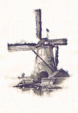 yel değirmeni eski retro vintage çizim