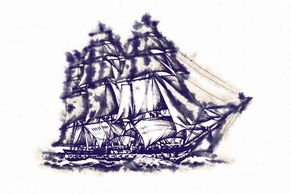 Deniz ya da okyanus sanat illüstrasyon gemi
