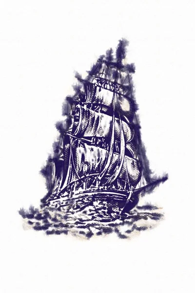 Deniz ya da okyanus sanat illüstrasyon gemi