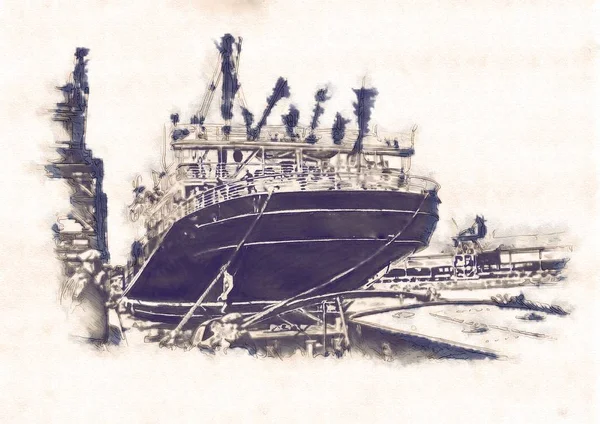 Barco en el mar o el océano ilustración de arte —  Fotos de Stock