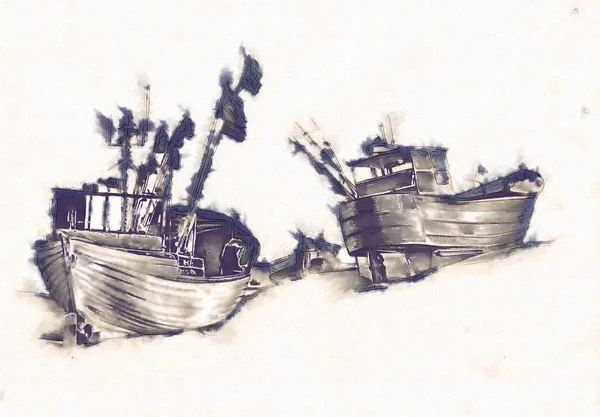 Navio no mar ou ilustração de arte oceânica — Fotografia de Stock