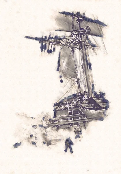 Deniz ya da okyanus sanat illüstrasyon gemi