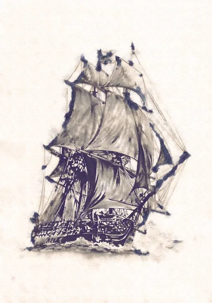 Deniz ya da okyanus sanat illüstrasyon gemi