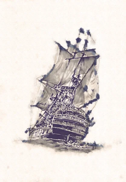 Deniz ya da okyanus sanat illüstrasyon gemi