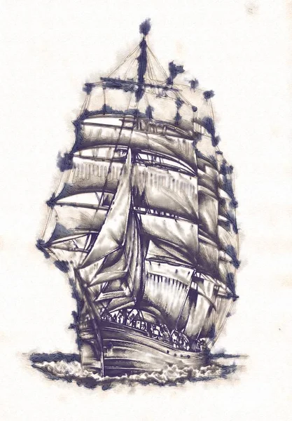 Deniz ya da okyanus sanat illüstrasyon gemi