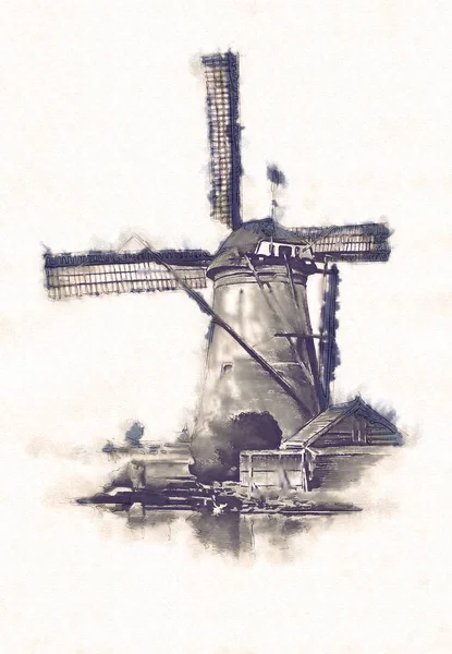 yel değirmeni eski retro vintage çizim