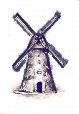 yel değirmeni eski retro vintage çizim